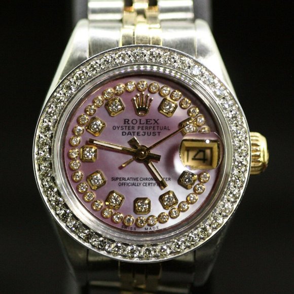 Rolex Ladies Datejust Oyster 18K Gold Stainless Diamond Dial Bezel 69173 main image 7